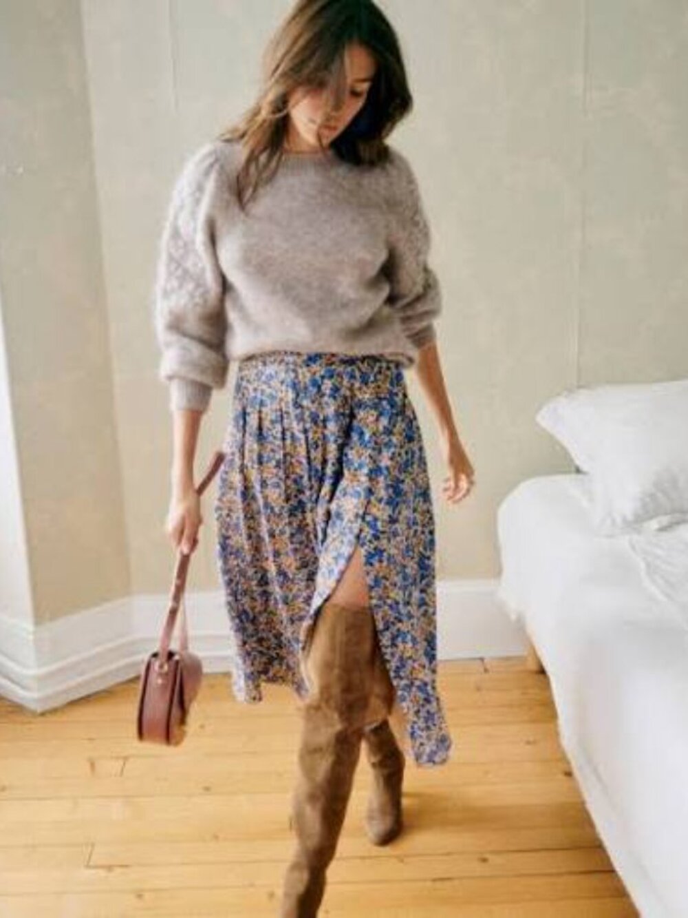 Sezane Alicia Skirt Blue Floral Print